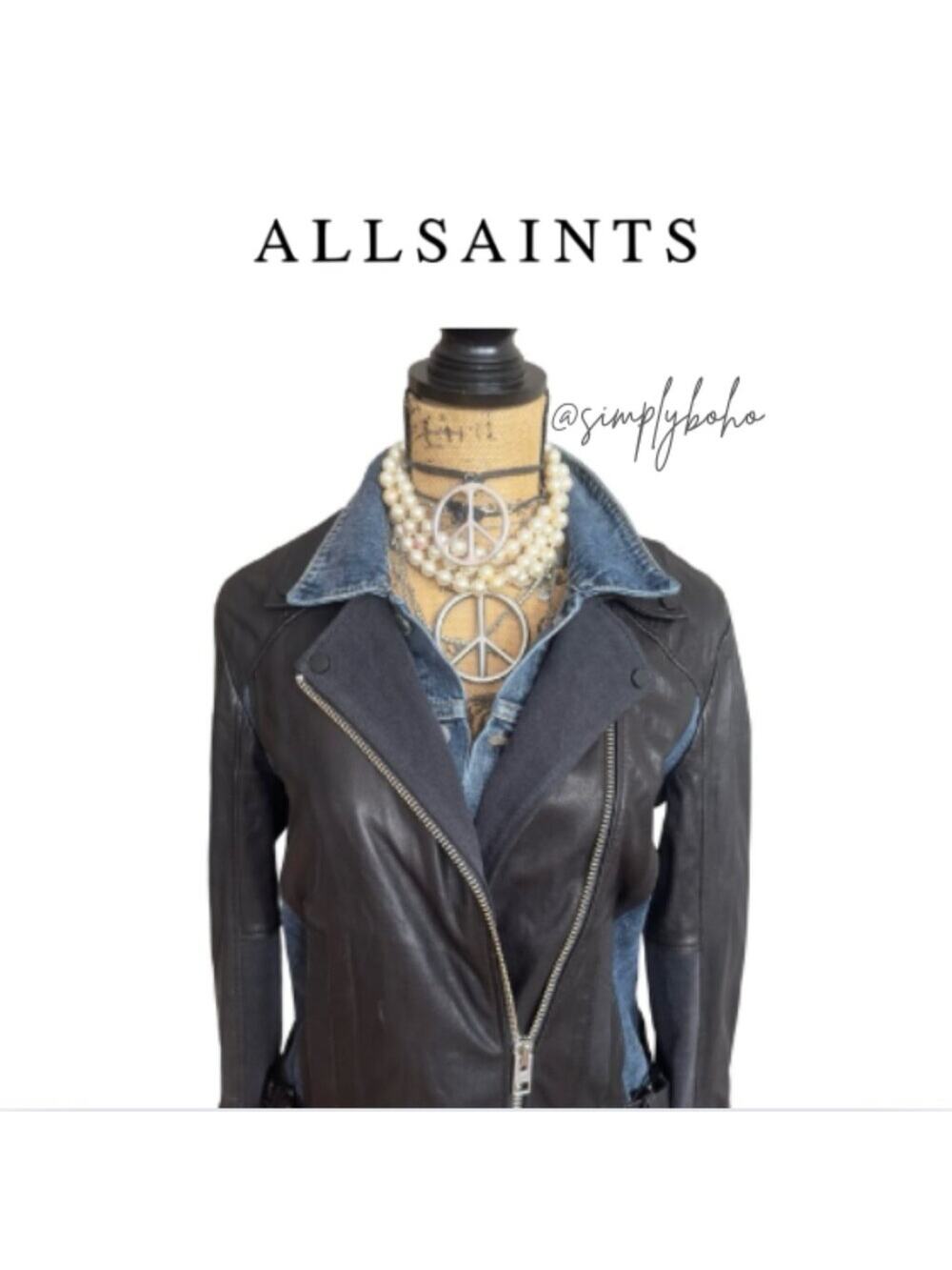 ALLSAINTS FRAME BIKER women's leather & denim jacket combo - SIZE 8 (US)